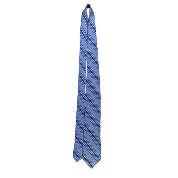 Ike Behar Mens Blue & Gray Striped Pattern Tie 57 Inches Long Classic Design - Picture 5 of 8